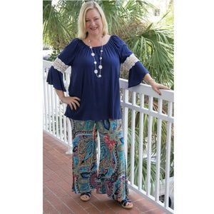 Plus Size Navy Bell Sleeve Tunic